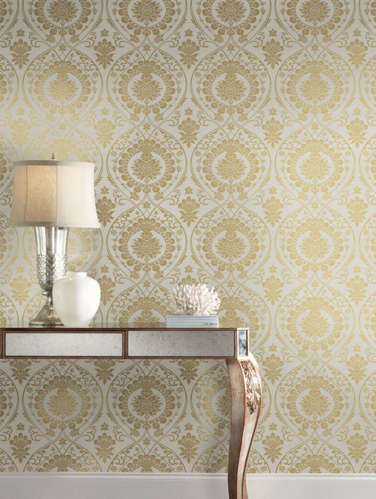 Beige pre-pasted baroque wallpaper DM4903, Damask, York