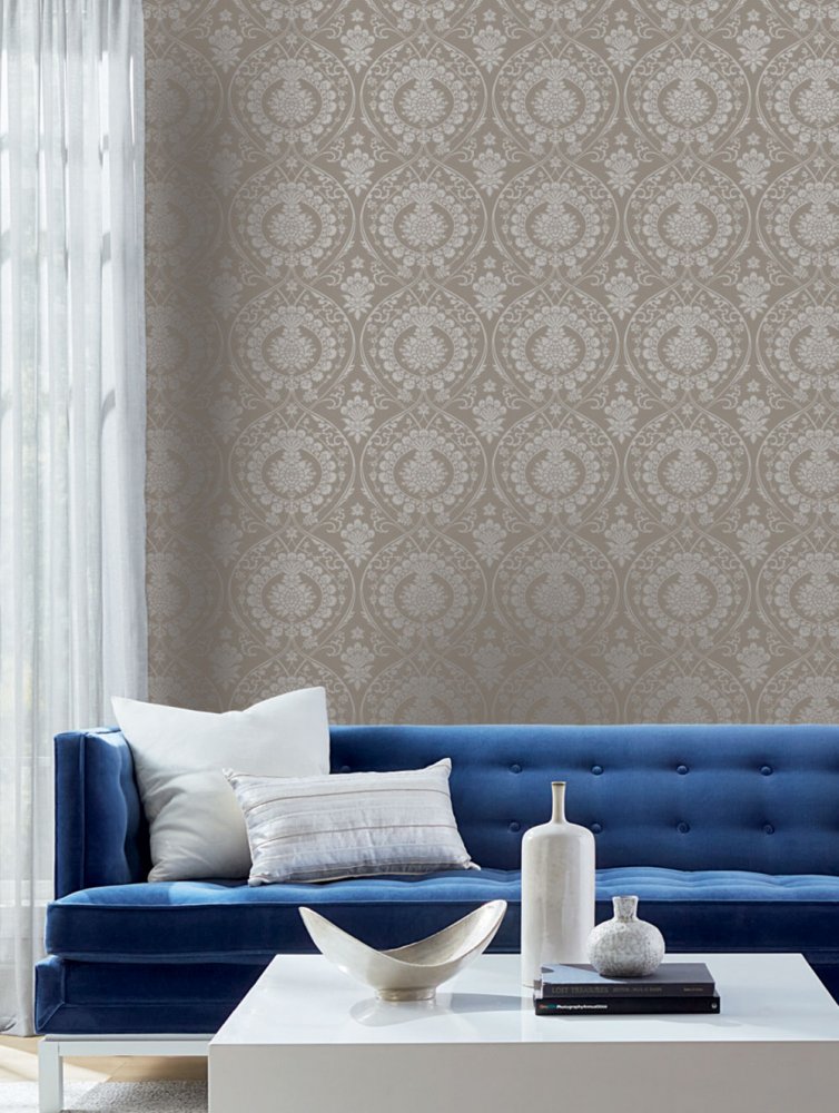 Brown pre-pasted baroque wallpaper DM4902, Damask, York