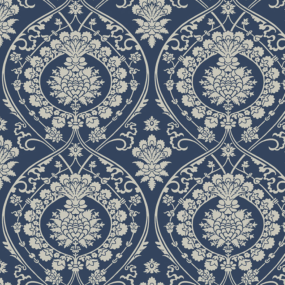 Blue pre-pasted baroque wallpaper DM4901, Damask, York