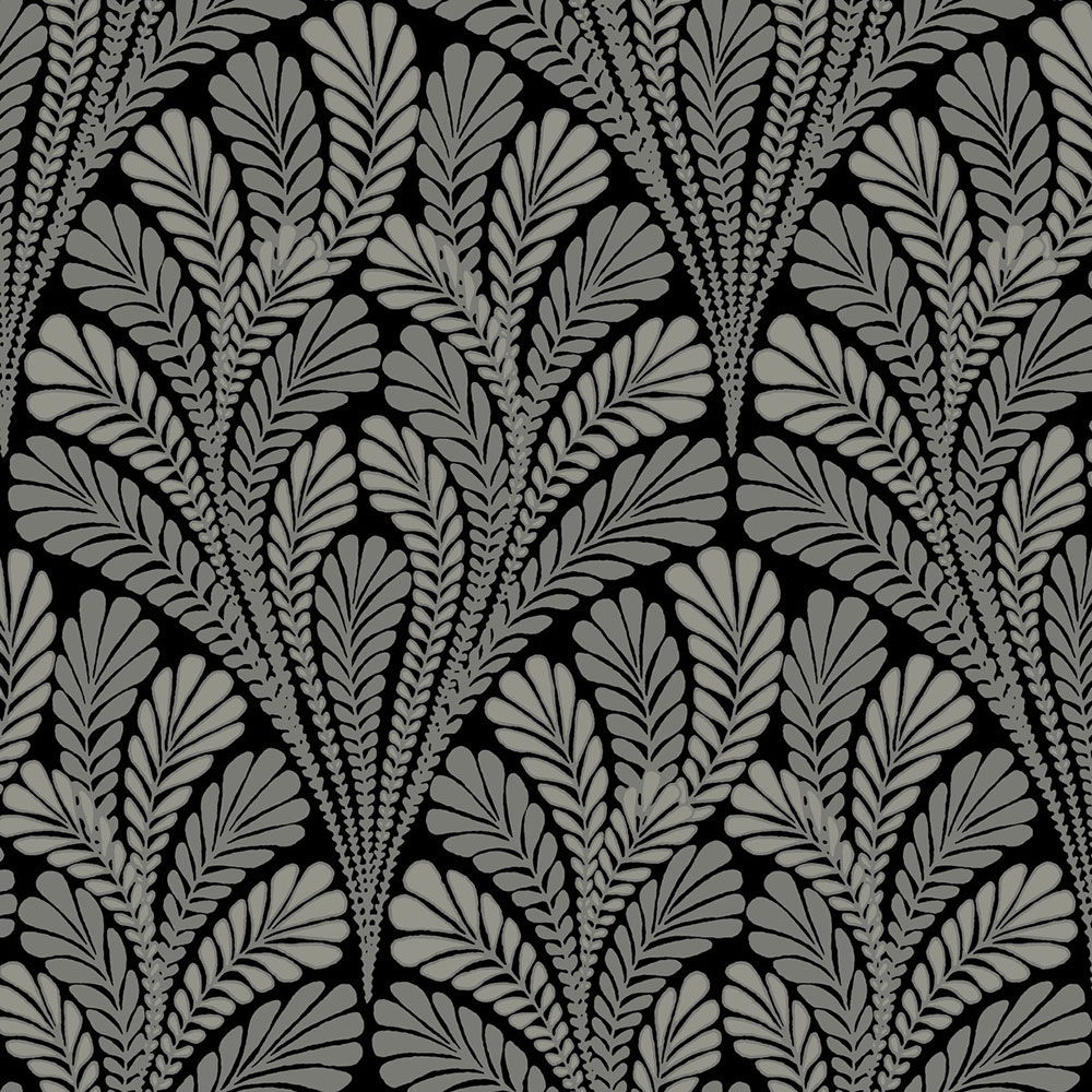 Black pre-pasted wallpaper, metallic leaves BW3951, Damask, York