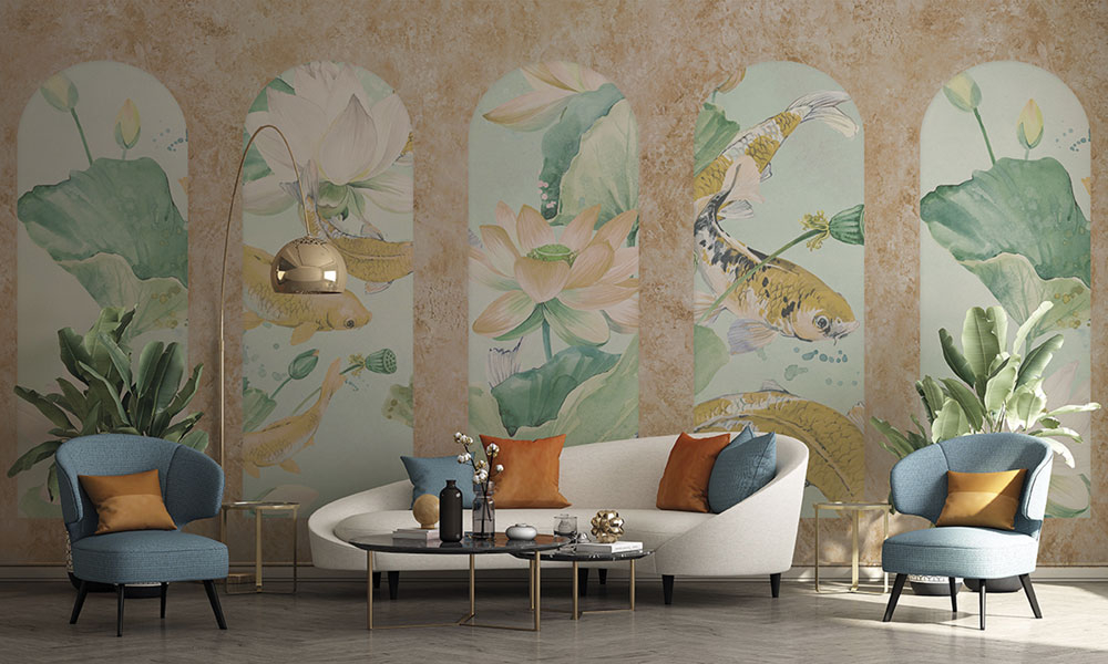 Wall mural, Arcade with water surface, Z66868, 5,10 X 3 m, Satin Flowers, Zambaiti Parati