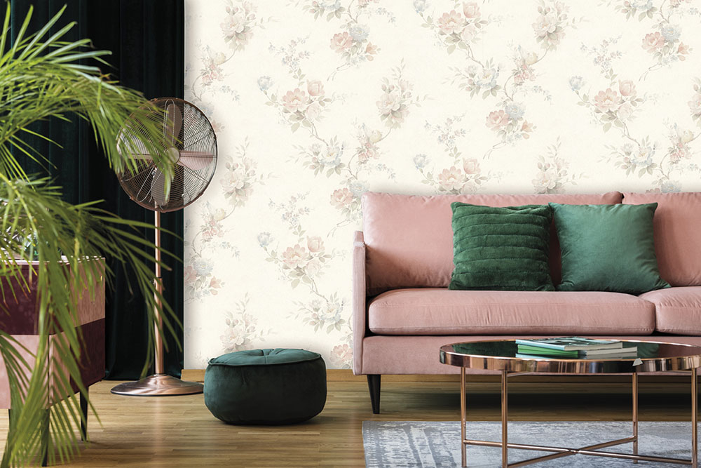 Beige non-woven floral wallpaper, Z66857, Satin Flowers, Zambaiti Parati