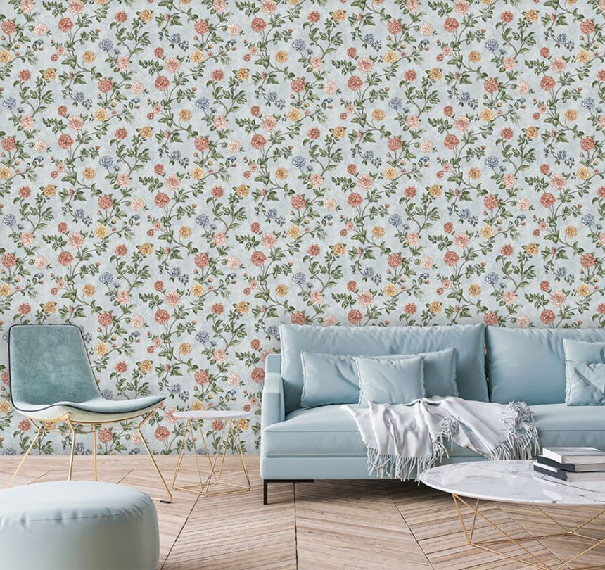 Blue non-woven floral wallpaper, Z66807, Satin Flowers, Zambaiti Parati