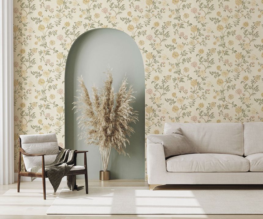 Beige non-woven floral wallpaper, Z66801, Satin Flowers, Zambaiti Parati