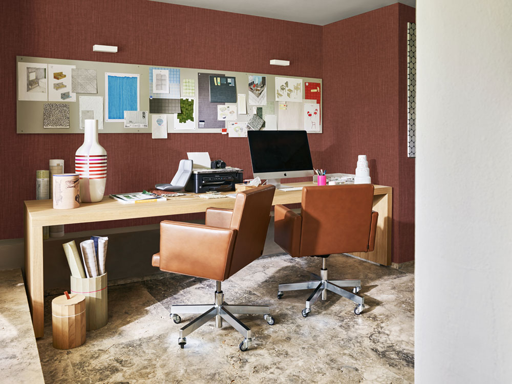 Wine red wallpaper with dots, fabric imitation 221225, The Marker, BN Walls