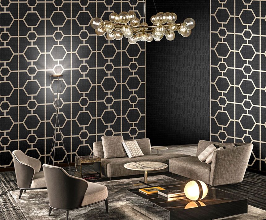 Beige luxury wallpaper with a geometric pattern Z80030 Philipp Plein, Zambaiti Parati