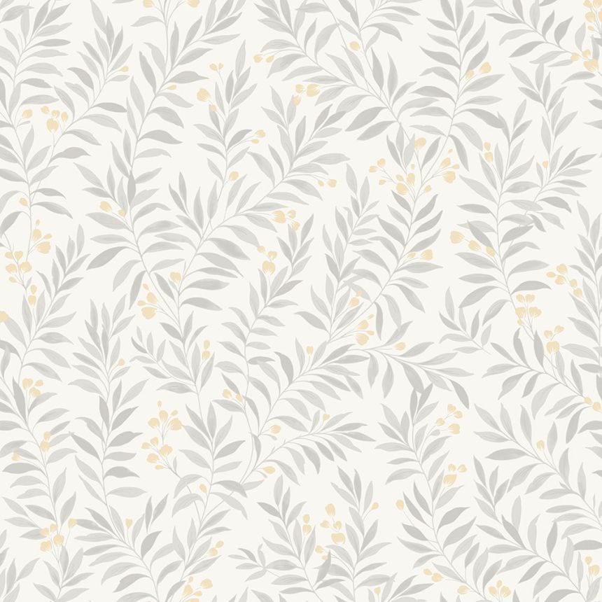 Gray wallpaper with twigs, leaves MN3406, Maison, Grandeco