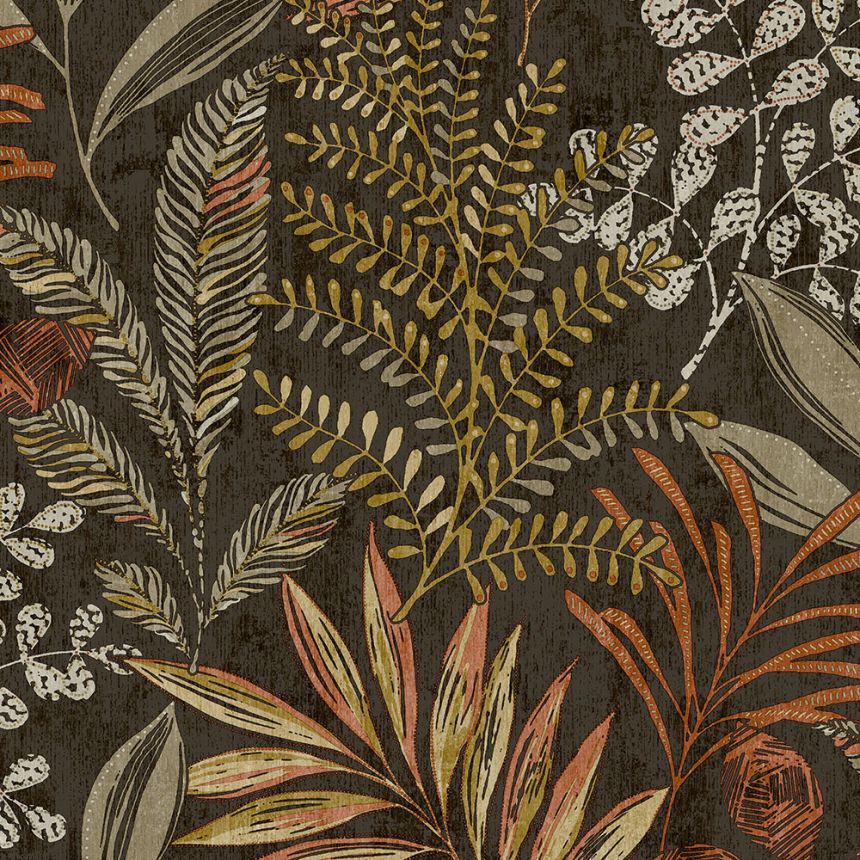 Brown wallpaper with leaves MN3110, Maison, Grandeco
