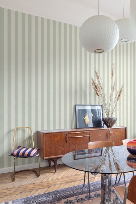 Green-beige striped wallpaper MN4009, Maison, Grandeco