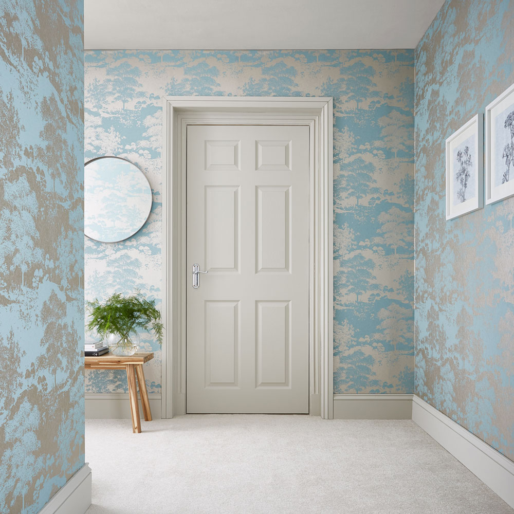 Turquoise silver wallpaper   trees, forest 20, Reclaim, Graham&Brown