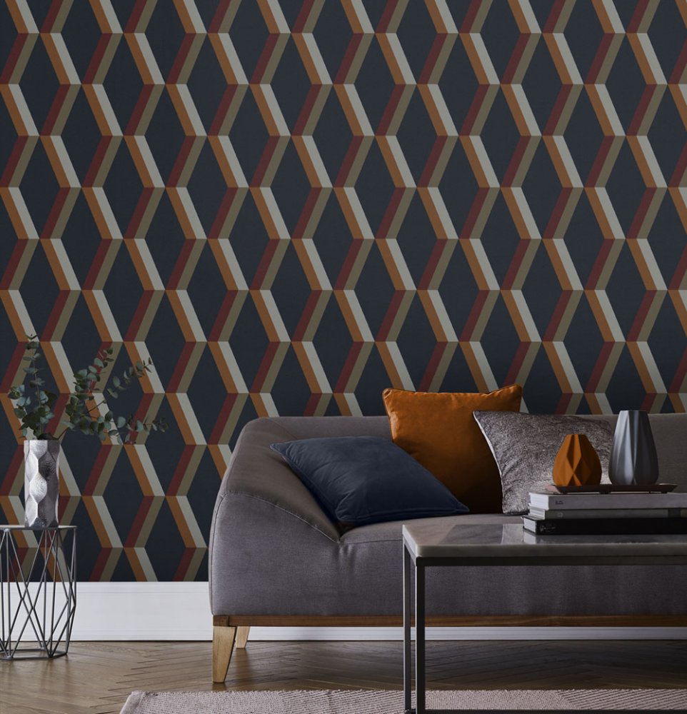 Geometric blue retro wallpaper 113949, Formation, Graham & Brown