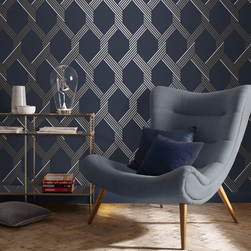 Blue geometric pattern wallpaper 105466, Formation, Graham & Brown