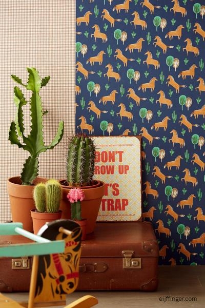 Dětská tapeta vliesová - koníci, kaktusy a stromy 354101, Tout Petit, Eijffinger